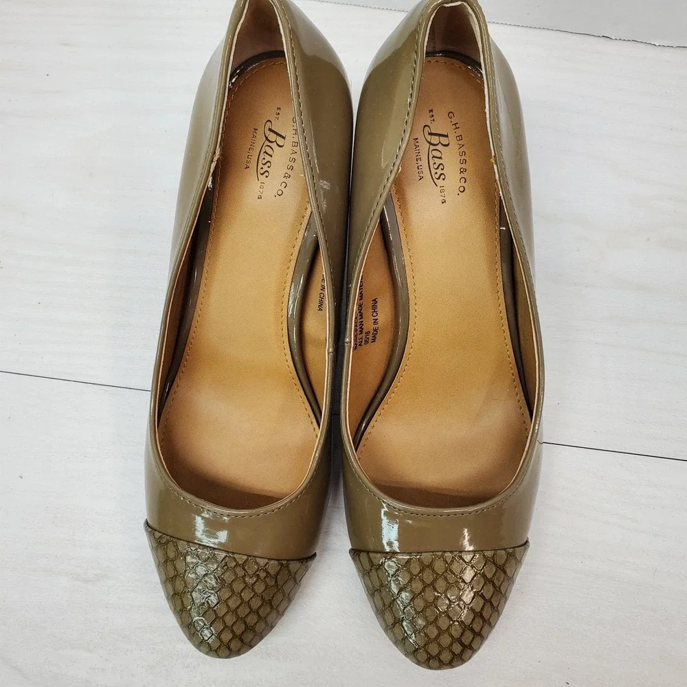 New G.H. Bass Pacey Nude Tan Faux Snakeskin Toe Heel Pumps 7M Grandma‎ Core
